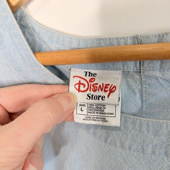 The Disney Store Winnie The Pooh Embroidered Light Denim Dress 90s Vintage  L - Picture 10 of 12